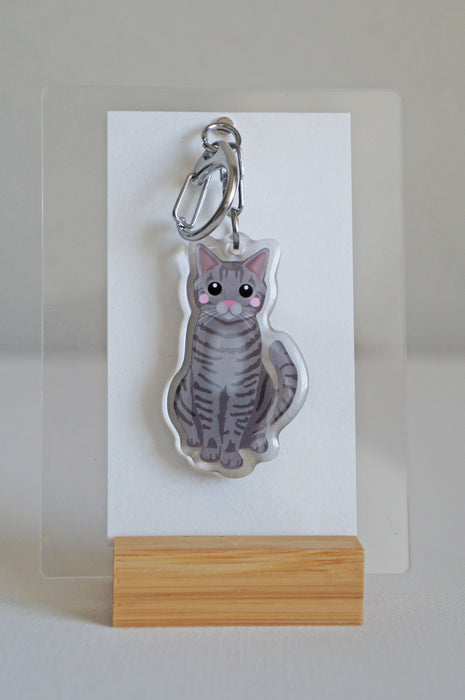 Grey Tabby Cat Epoxy Keychain