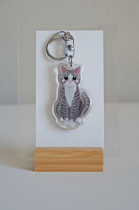 Grey Tabby Cat Epoxy Keychain