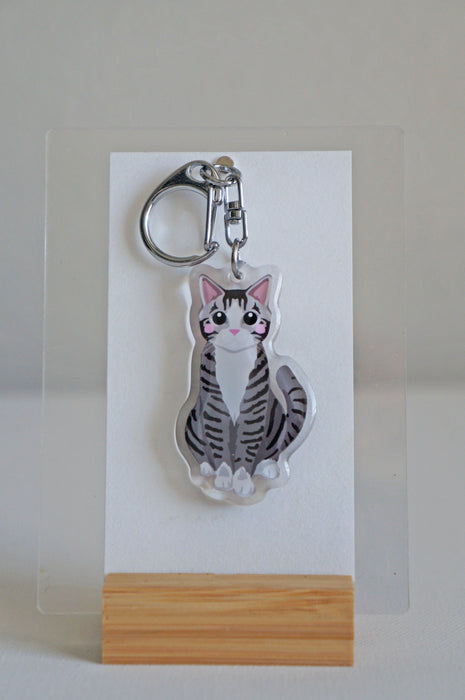 Grey Tabby Cat Epoxy Keychain