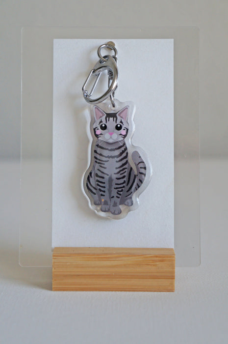 Grey Tabby Cat Epoxy Keychain