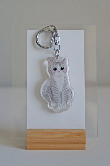 Grey Tabby Cat Epoxy Keychain