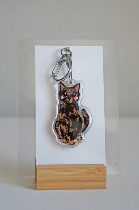 Tortie Cat Epoxy Keychain