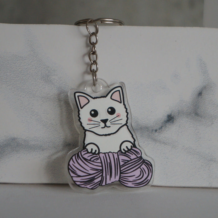 White Kitty Keychain